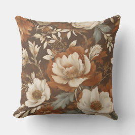 Almofada Marrom Laranja Azul Creme Floral