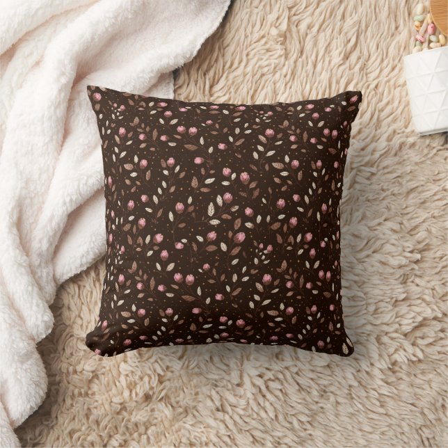Almofada Marrom Rosa Borgonha Branco Floral Botânico Boho (Cobertor)