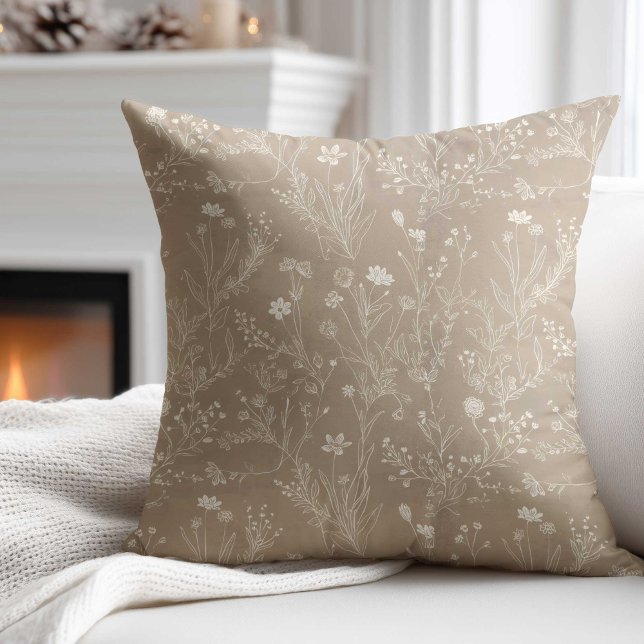 Almofada Marrom Taupe Elegante Flor (Criador carregado)