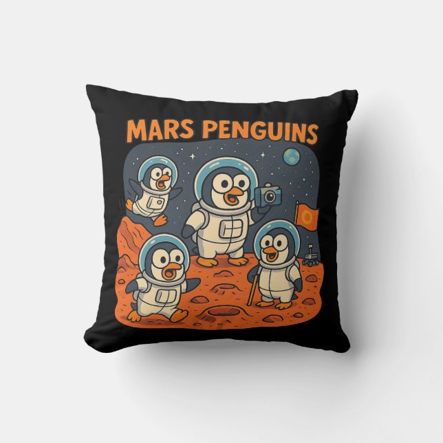 Almofada Mars Penguins, uma série de espaços em animais eng (Frente)