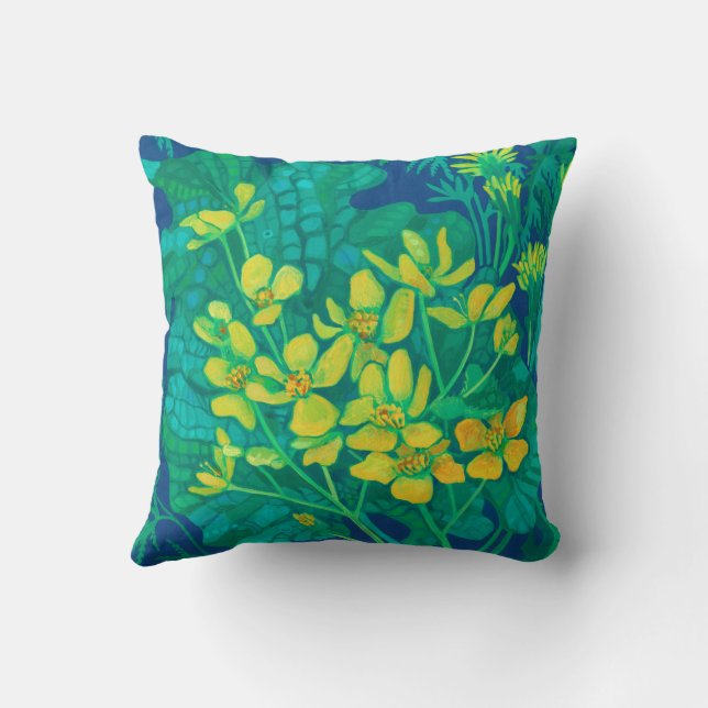 Almofada Marsh Marigold Summer Wildflower Pintura Floral (Verso)