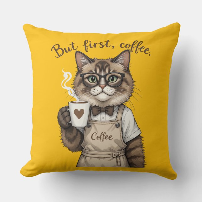 Almofada Mas Primeiro, Gato Café (Frente)
