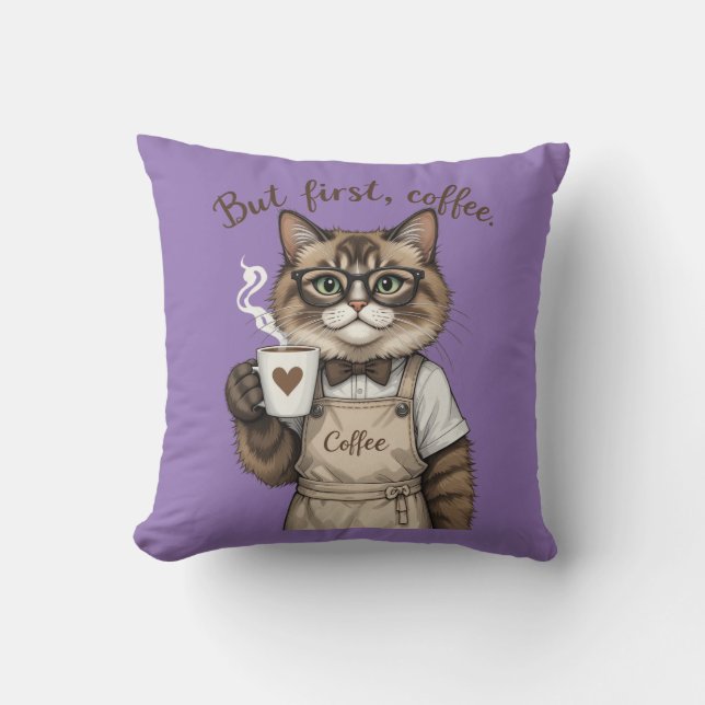 Almofada Mas Primeiro, Gato Café (Frente)