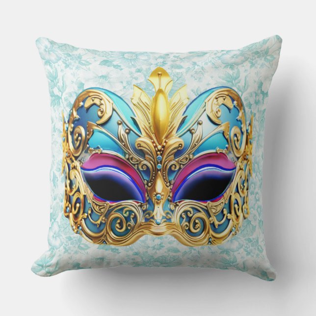 Almofada Máscara de mascarada com Ouro (Frente)