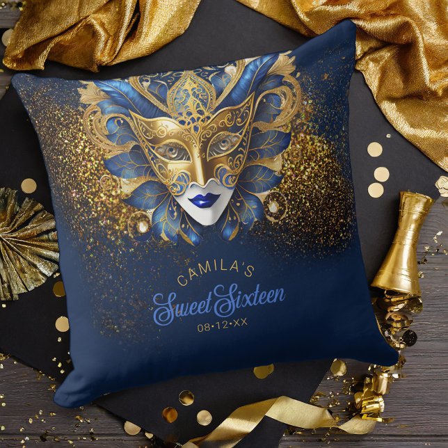 Almofada Mascarada Motif Sweet 16 Blue Dourado V2 ID1032 (Criador carregado)