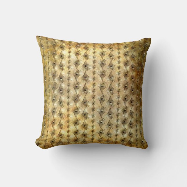 Almofada Máscaras do travesseiro das penas do pavão do ouro (Frente)