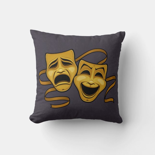 Almofada Máscaras Douradas De Comédia E Teatro De Tragédia (Frente)