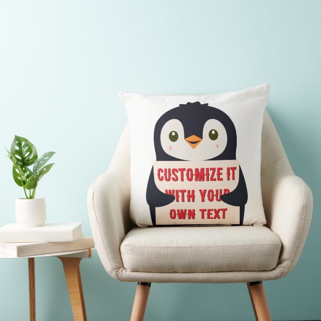 Almofada Mascote de pinguim segurando um sinal para texto p (Cadeira)