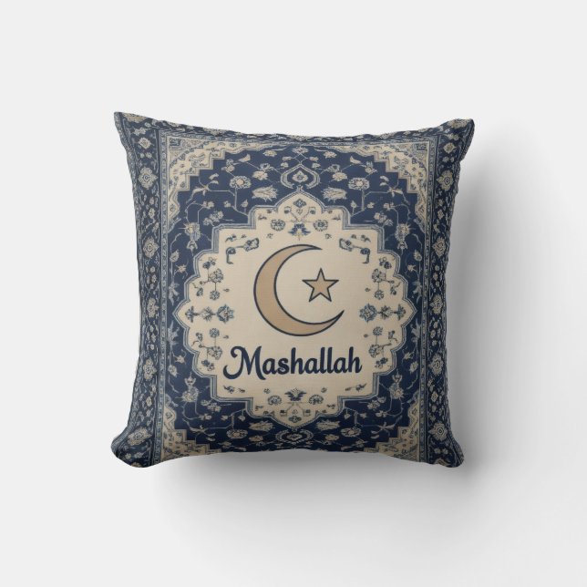 Almofada Mashallah blue printed Cushion Ramadan decor (Frente)