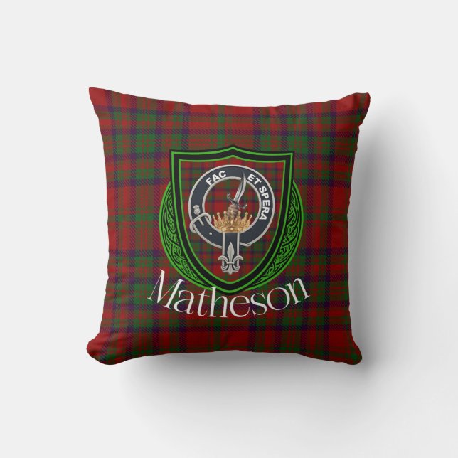 Almofada Matheson Scottish Clan Tartan & Crest (Frente)