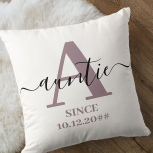Almofada Mauve de Script Elegante da Tia Monogramo