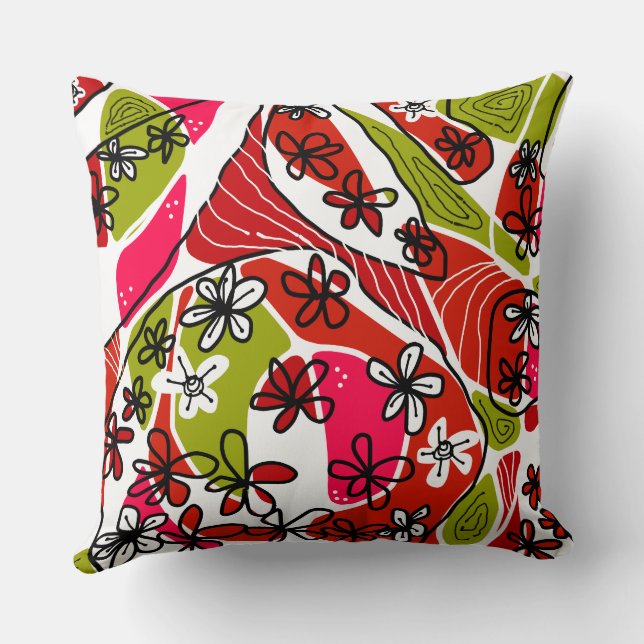 Almofada Máximo Floral Neuro Art - Verde Vermelho Branco (Verso)