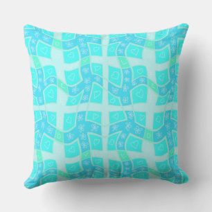 Almofada Maz Floral Love Hearts Check - Turquoise Blue 1