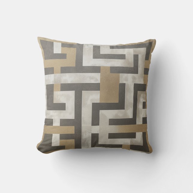 Almofada Maze geométrico Dourado, branco e carvão (Frente)
