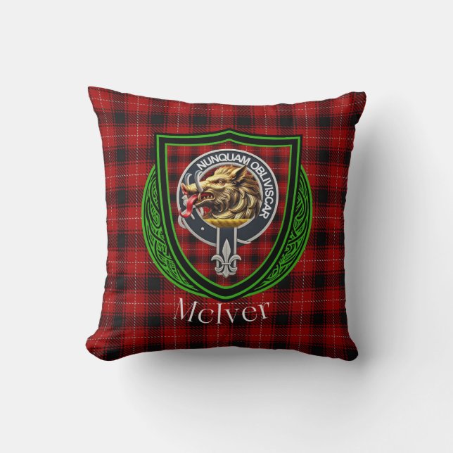 Almofada McIver Scottish Clan Tartan & Crest (Frente)