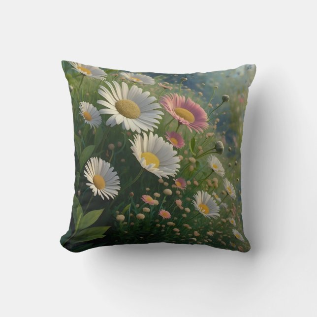 Almofada Meadow Whispers: Uma Sinfonia Daisy em Bloom (Frente)