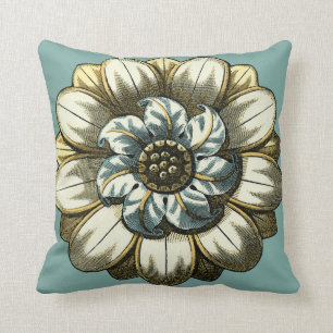 Almofada Medalha Floral Ornamentado sobre fundo azul claro