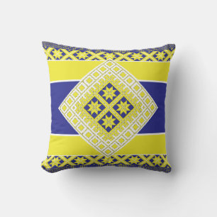 Almofada Medalhão geométrico amarelo-azul-popular letão