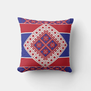 Almofada Medalhão geométrico, vermelho e azul, da arte popu