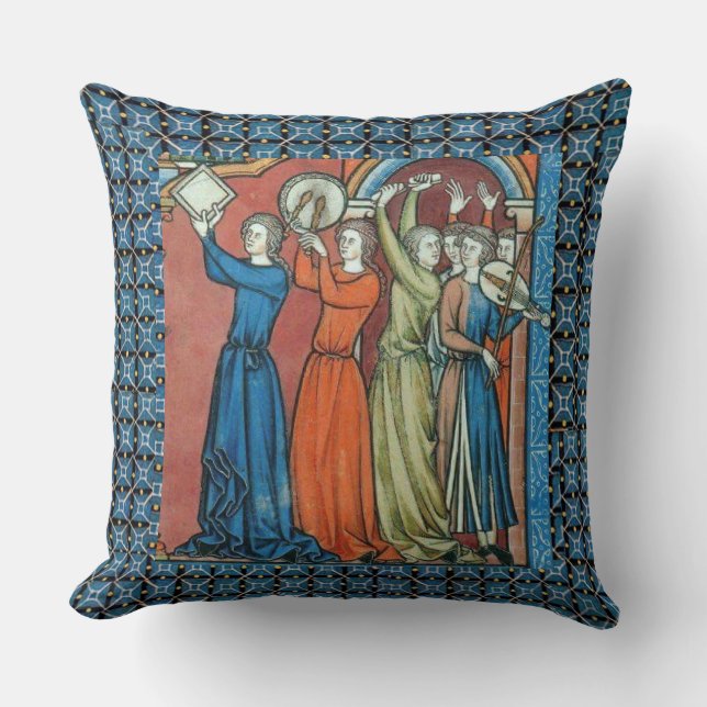 Almofada Medieval musicians pillow with blue background (Frente)