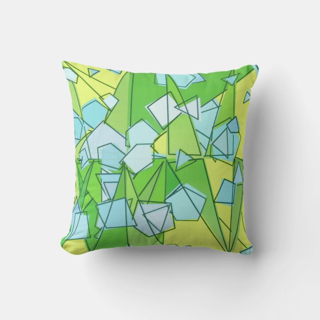 Almofada Médio, Verde limão e amarelo do século Abstrato (Frente)