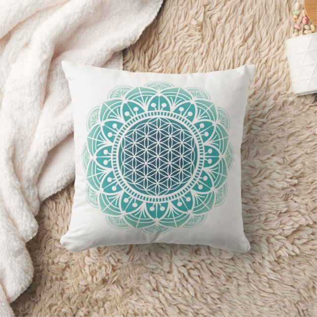 Almofada Meditação, hortelã verde Mandala Flor da vida (Cobertor)