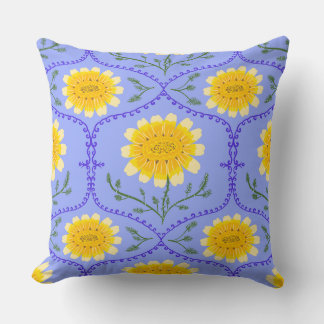Almofada Mediterranean Blue and Yellow Floral Greek Flora 