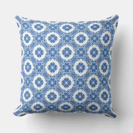 Almofada Mediterranean Blue Tile Throw Pillow