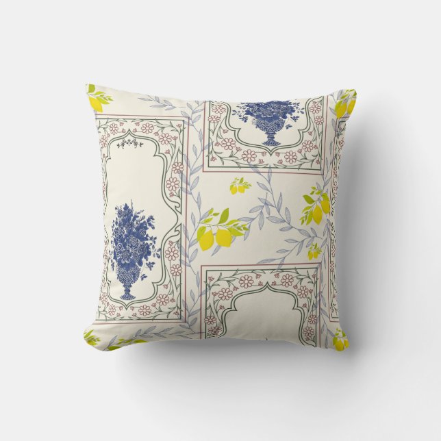 Almofada Mediterranean Lemon Floral Pattern  (Frente)