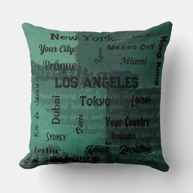 Almofada mega cidade rústica verde-esmeralda do mundo (Frente)