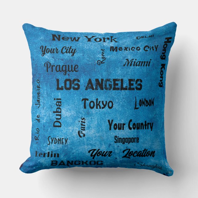 Almofada megacidades rústicas de denim-azul-chic do mundo (Frente)