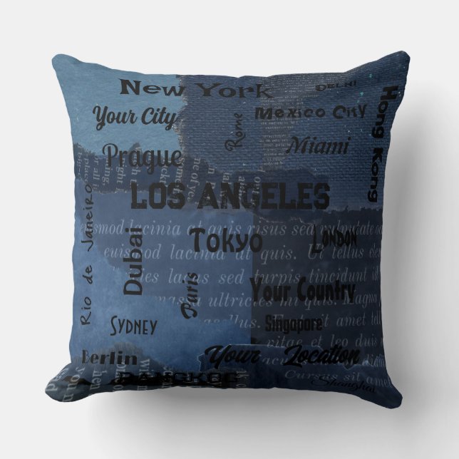 Almofada megacidades rústicas de denim-azul-chic do mundo (Frente)