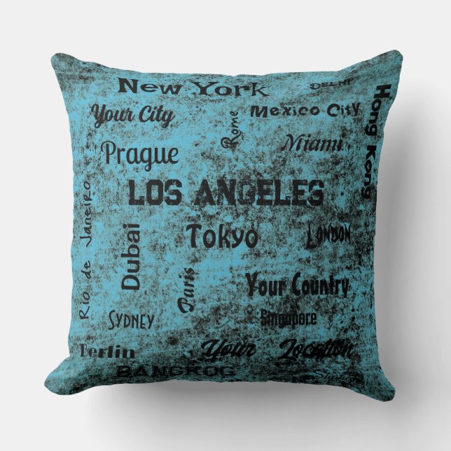 Almofada megacidades rústicas quic azul do mundo (Frente)