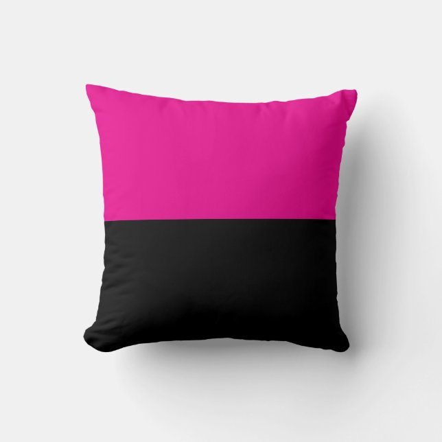 Almofada Meio Rosa Quente e Preto em Bloco de Cor (Frente)