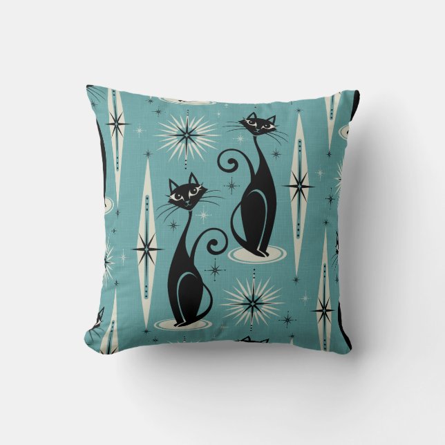 Almofada Meio século mede gatos atômicos retrô em azul (Frente)