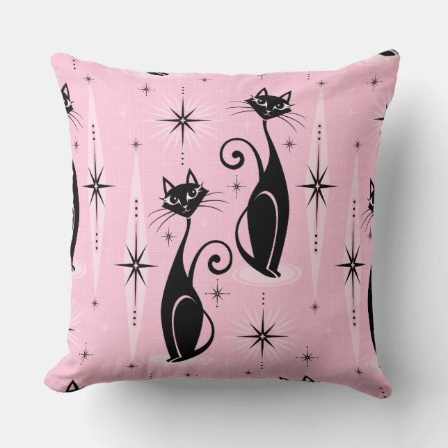 Almofada Meio século mede gatos atômicos retrô em rosa Lega (Frente)