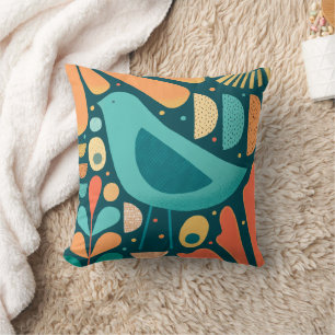 Almofada Meio século moderno inspirado para aves e folhas
