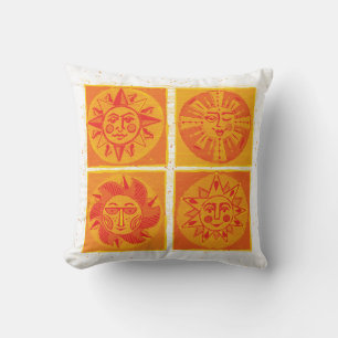 Almofada Meio século Sun Faces Orange Travesseiro decorativ