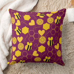 Almofada mel abelha vintage girassol amarelo floral