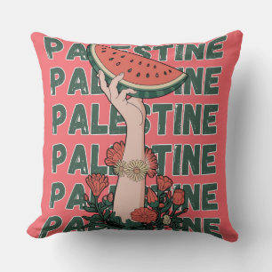Almofada melancia, flores e texto palestino Repetir