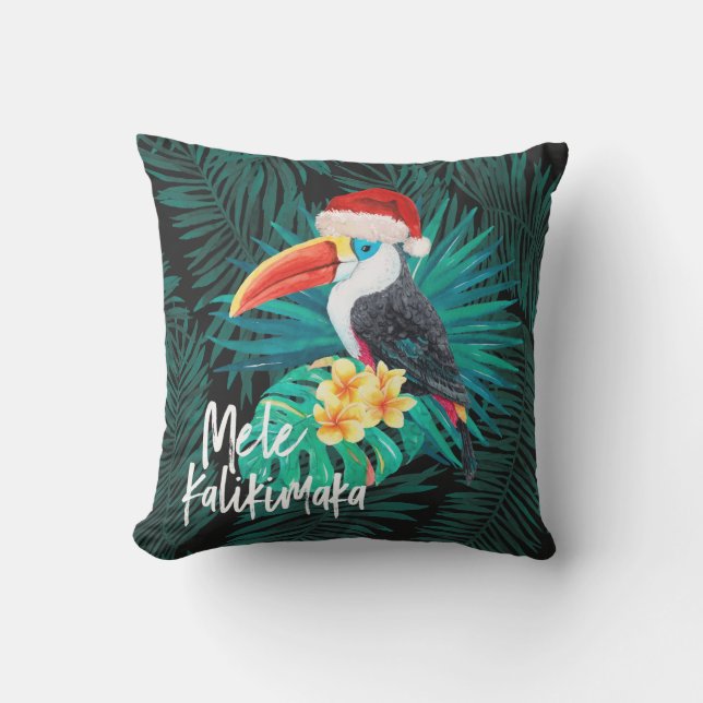 Almofada Mele Kalikimaka Palmas Tropicais de Aves Selvagens (Frente)