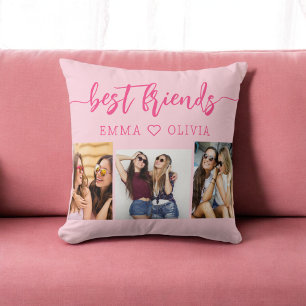 Almofada Melhor Amigos Rosa Quente 3 Colagem de Fotografias