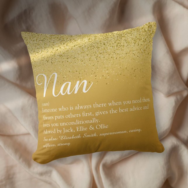 Almofada Melhor Avó, Vovó - Script de Definição Dourado (Best Grandma, Grandmother Definition Script Gold Throw Pillow)