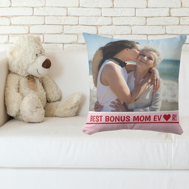 Almofada Melhor Bônus Mãe Alguma Vez Foto De Dia de as mães (Best Bonus Mom EVER! Heart. Simple, Minimalist,  Modern Mother's Day gift for Stepmom / Second Mom)