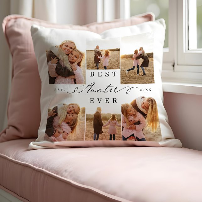 Almofada Melhor Colagem de Fotos de Script Elegante da Tia (Best Auntie Ever Elegant Script Photo Collage Throw Pillow)