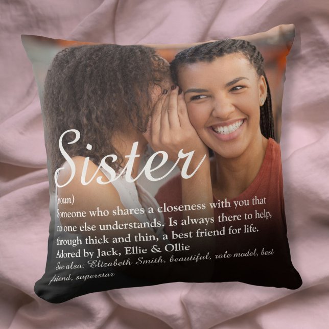 Almofada Melhor definição de irmã de todos os tempos, elega (Best Ever Sister Definition Elegant Script Photo Throw Pillow)