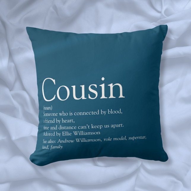 Almofada Melhor Diversão Azul De Definição De Primo Nunca (Best Ever Cousin Definition Blue Fun Throw Pillow)