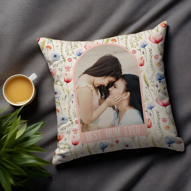 Almofada Melhor Foto do Arco de Flor Selvagem da Mãe (Criador carregado)