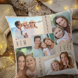 Almofada Melhor Mãe 5 Beige de Colagem de Fotos