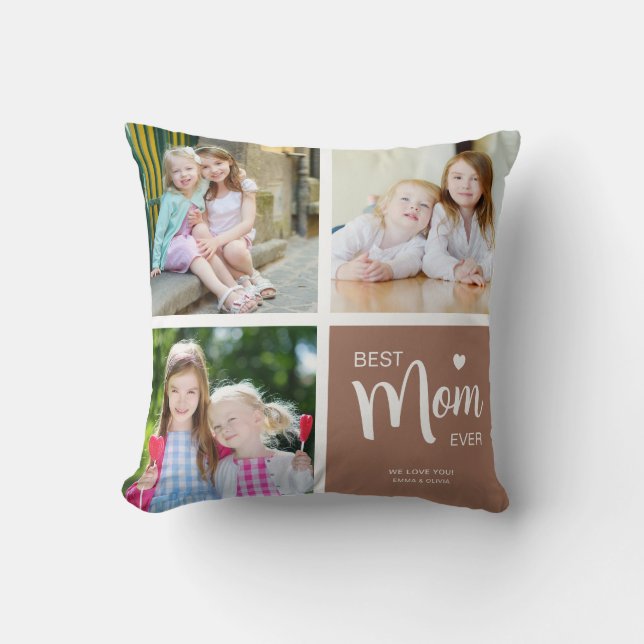Almofada Melhor Mãe Alguma Vez Colagem De Fotos Brown (Frente)